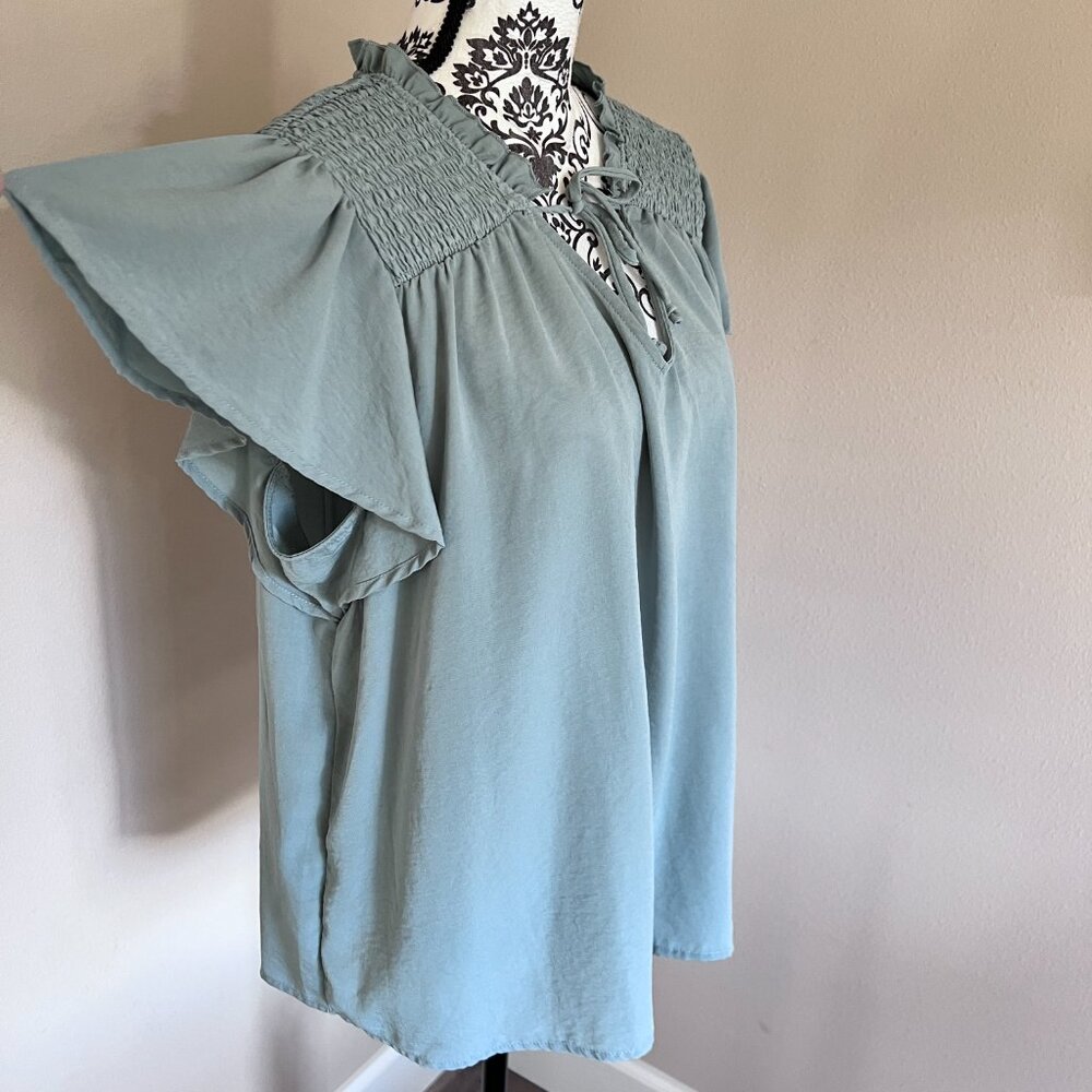 Maurices Flutter Sleeve Top Blouse - Size 1X - Pale Blue